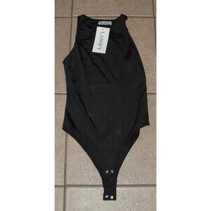 NEW NWT Solid Black Sz Jr Small Stretchy Sleeveless Fitted Bodysuit LASOFY